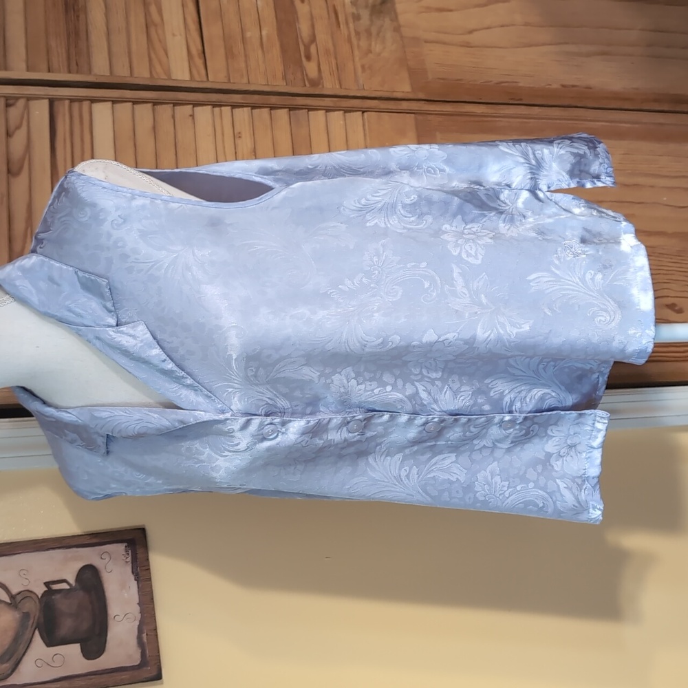 Oscar de la Renta Vintage Pastel Blue Sleeveless Pajama Top Pink Label 2X - Picture 3 of 8